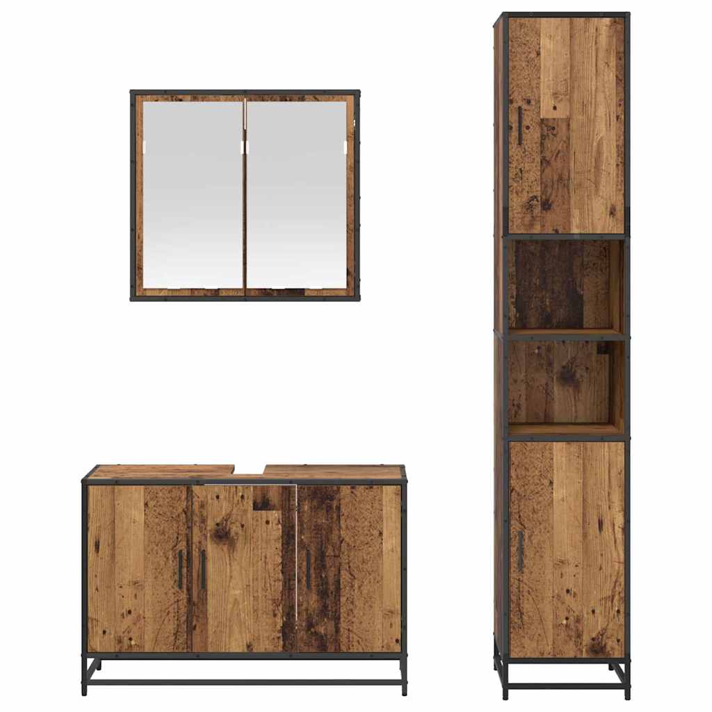 vidaXL Bathroom Furniture Set with Door 3 pcs Old Wood Engineered Wood