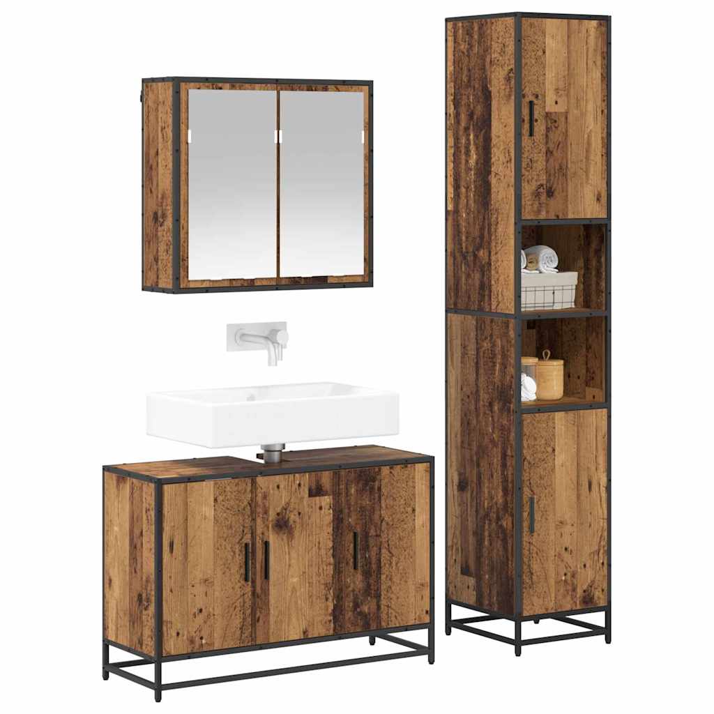 vidaXL Bathroom Furniture Set with Door 3 pcs Old Wood Engineered Wood