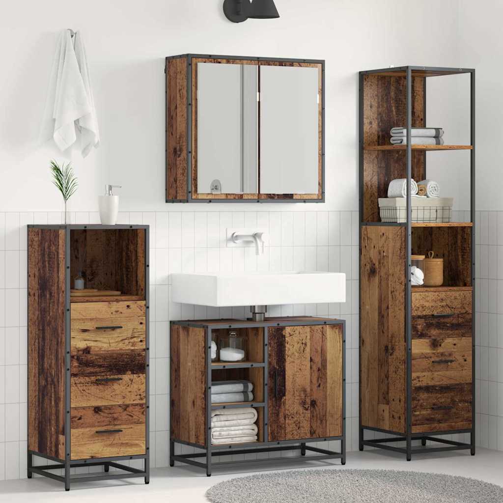 vidaXL Bathroom Furniture Set with Door 3 pcs Old Wood Engineered Wood
