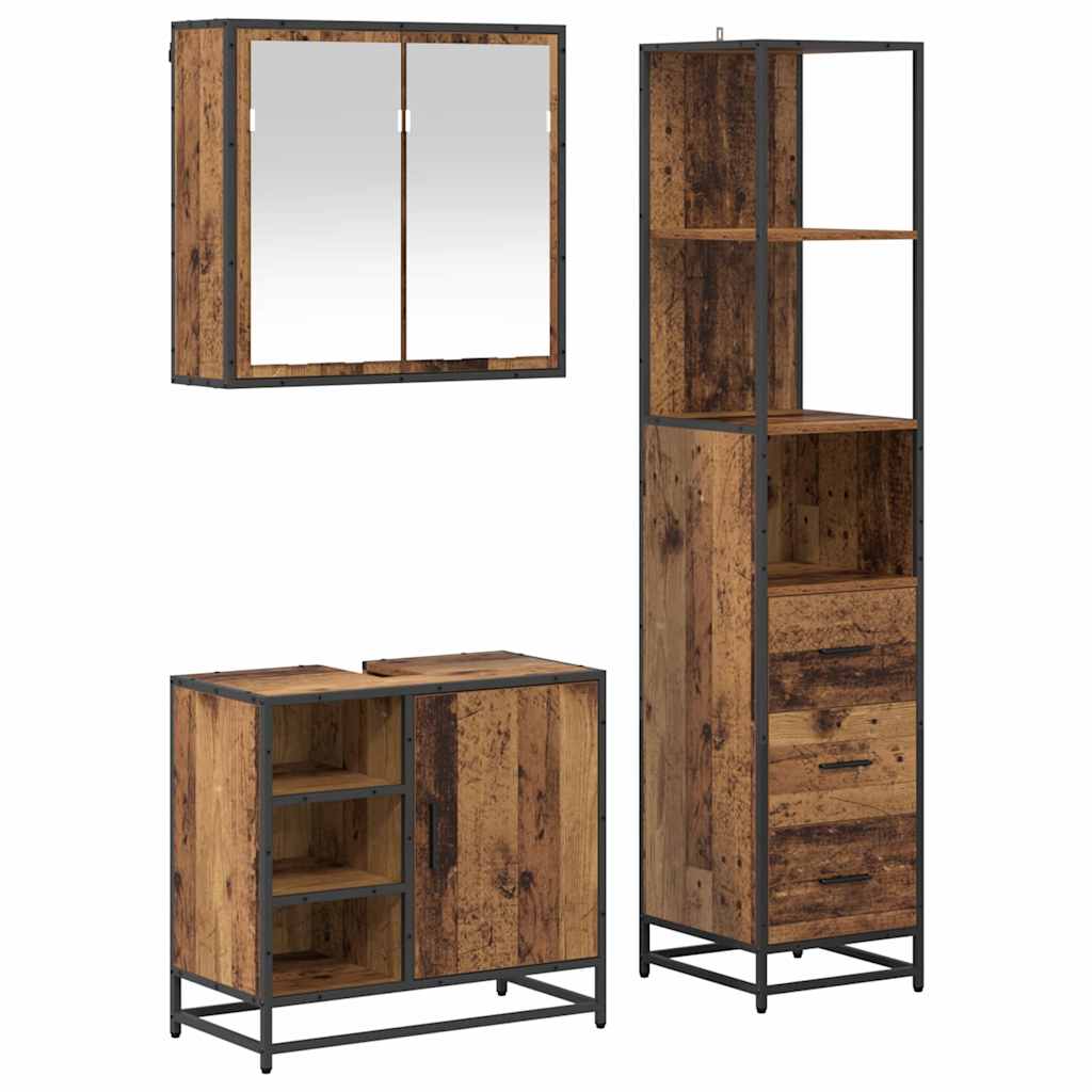vidaXL Bathroom Furniture Set with Door 3 pcs Old Wood Engineered Wood