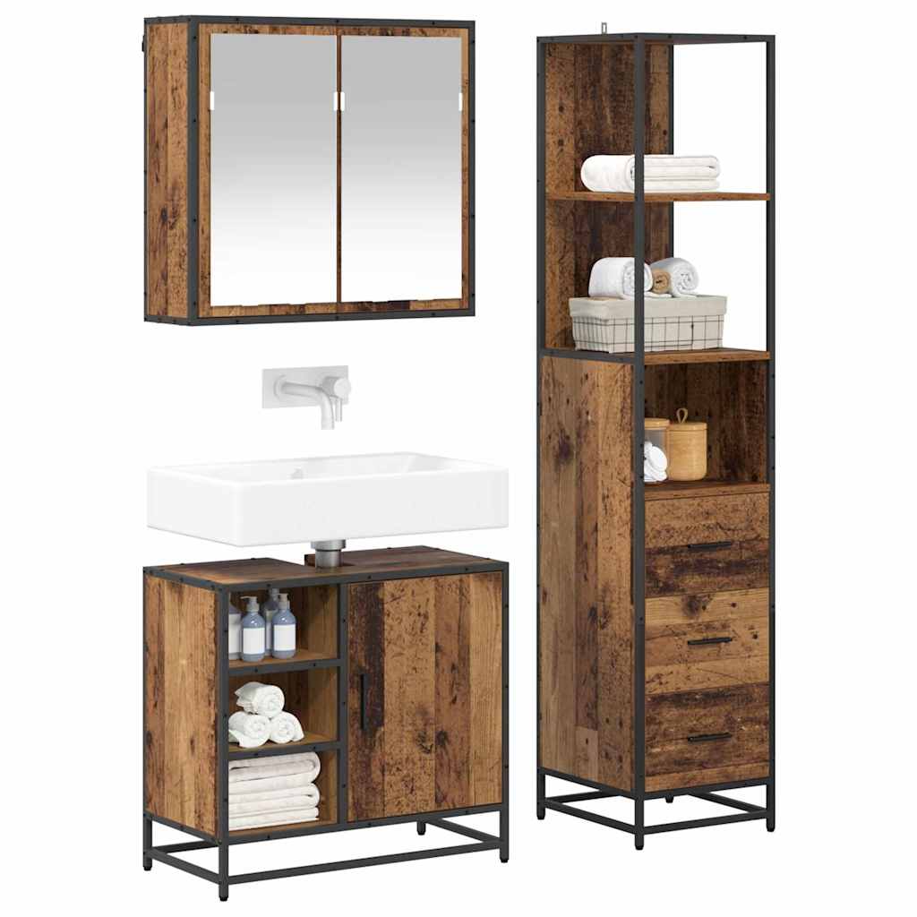 vidaXL Bathroom Furniture Set with Door 3 pcs Old Wood Engineered Wood