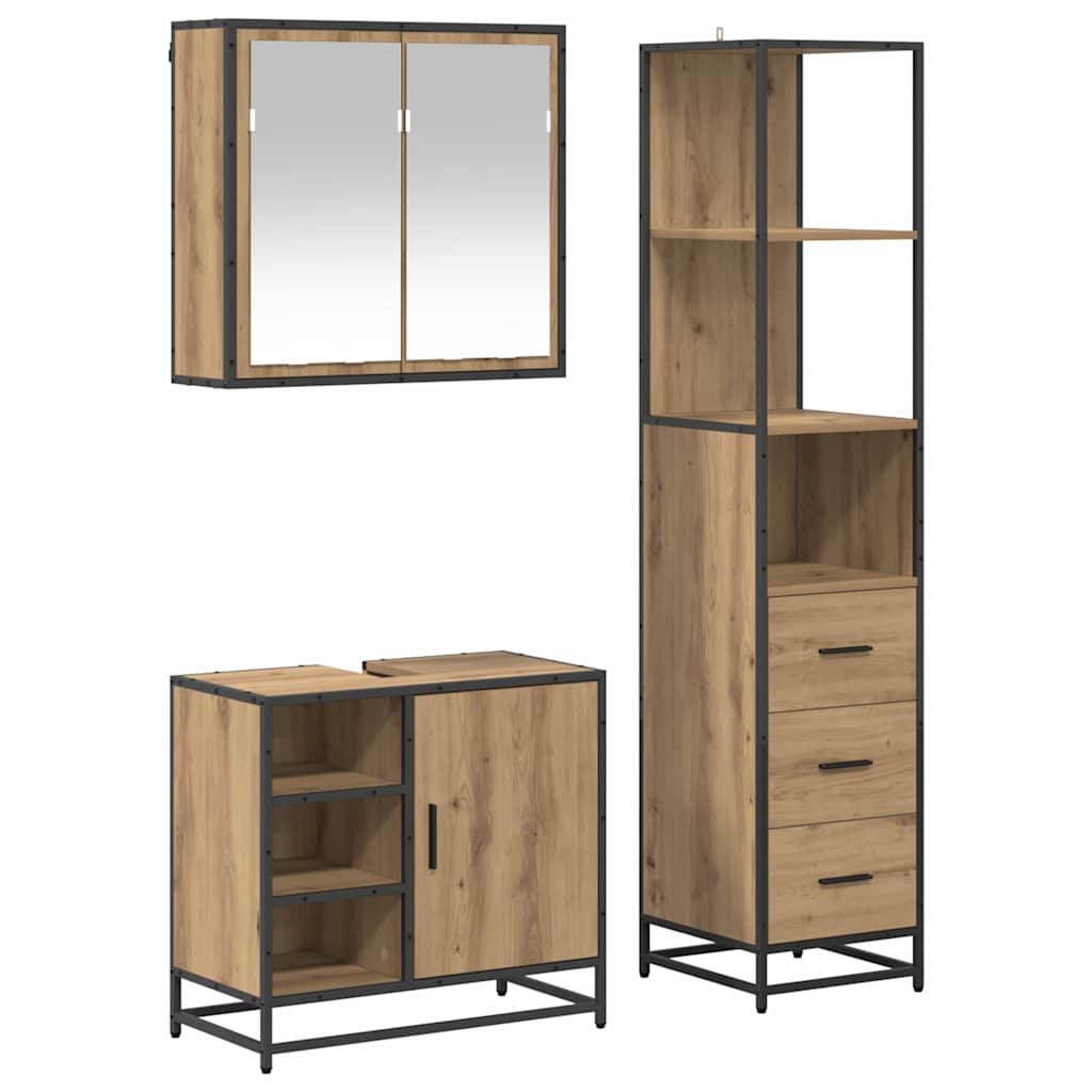 vidaXL Bathroom Furniture Set 3 pcs Artisan Oak Engineered Wood