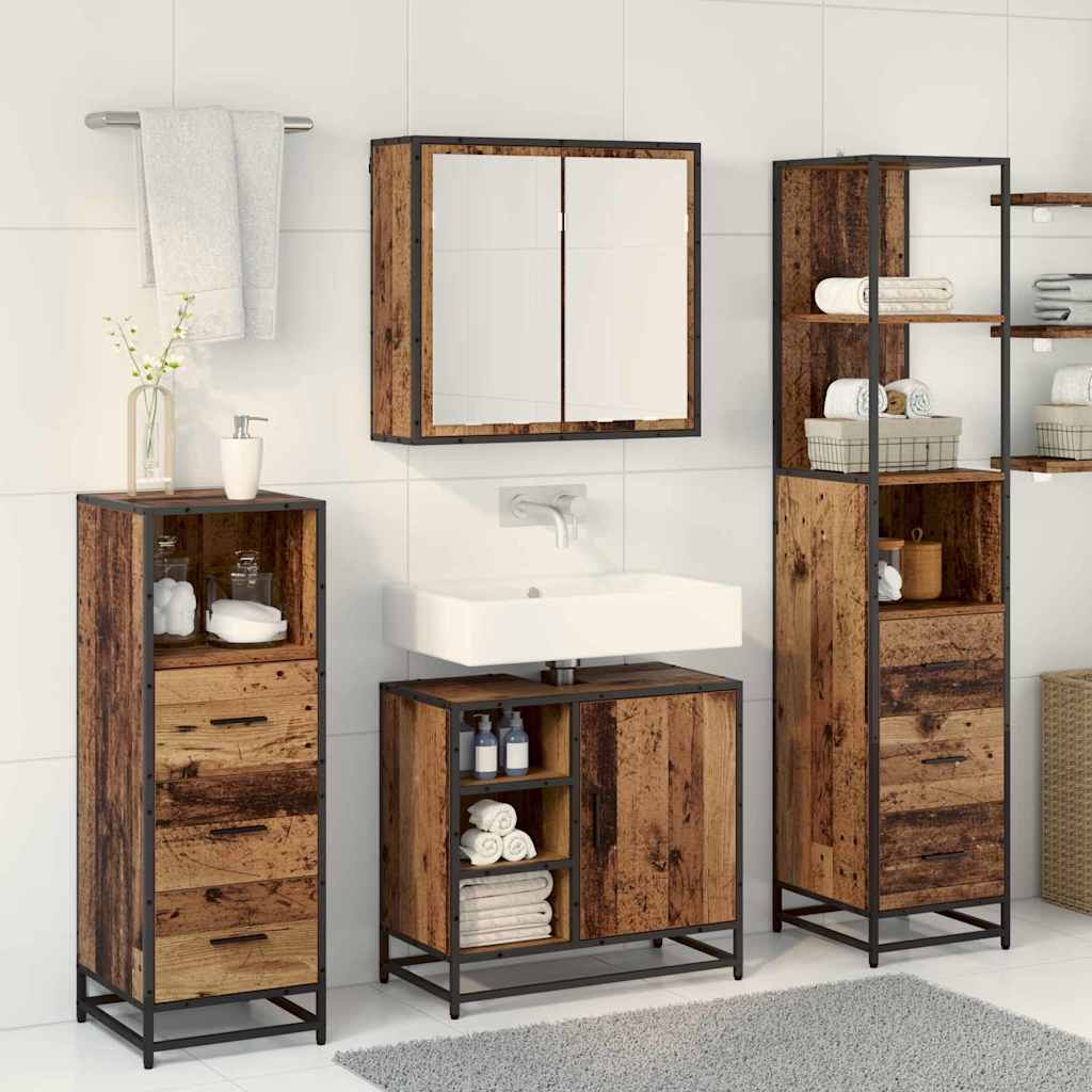 vidaXL Bathroom Furniture Set with Door 4 pcs Old Wood Engineered Wood