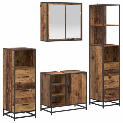 vidaXL Bathroom Furniture Set with Door 4 pcs Old Wood Engineered Wood