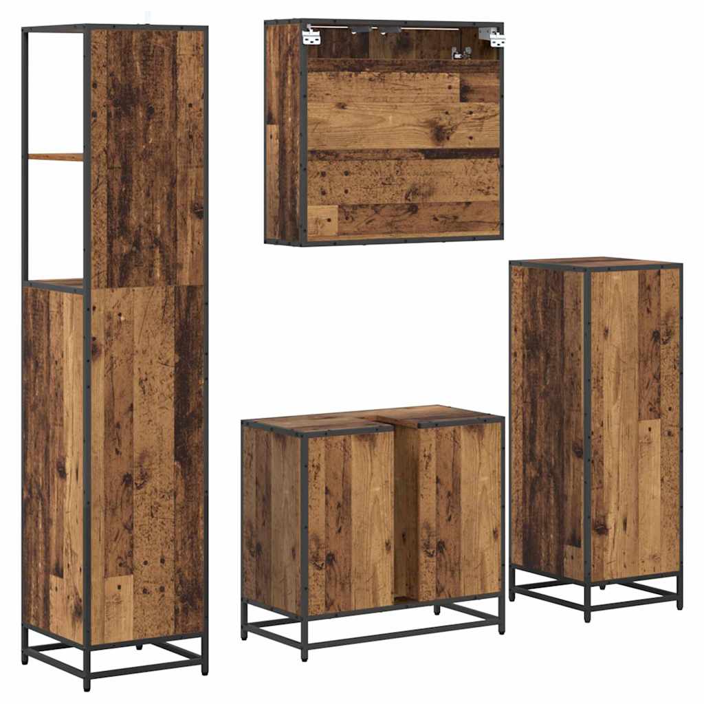 vidaXL Bathroom Furniture Set with Door 4 pcs Old Wood Engineered Wood