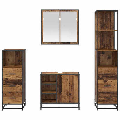 vidaXL Bathroom Furniture Set with Door 4 pcs Old Wood Engineered Wood