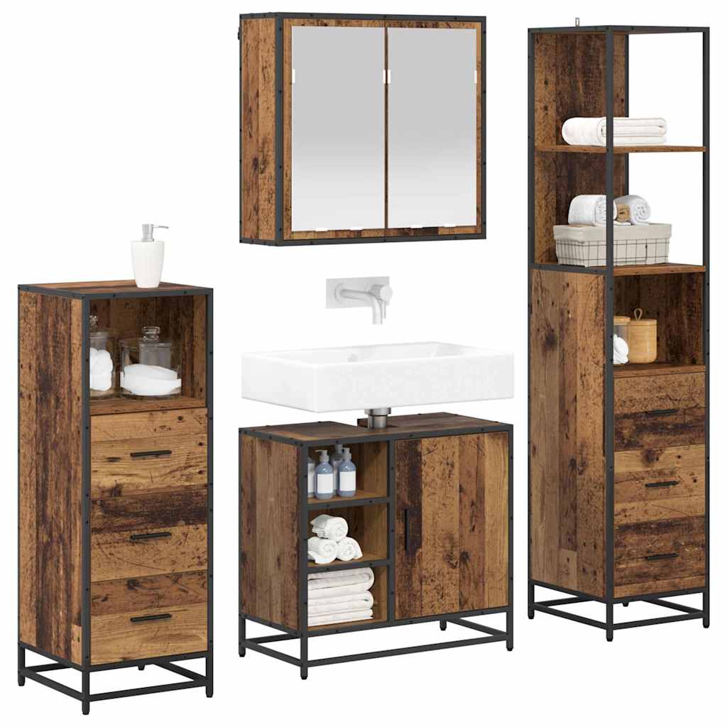 vidaXL Bathroom Furniture Set with Door 4 pcs Old Wood Engineered Wood