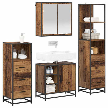 vidaXL Bathroom Furniture Set with Door 4 pcs Old Wood Engineered Wood