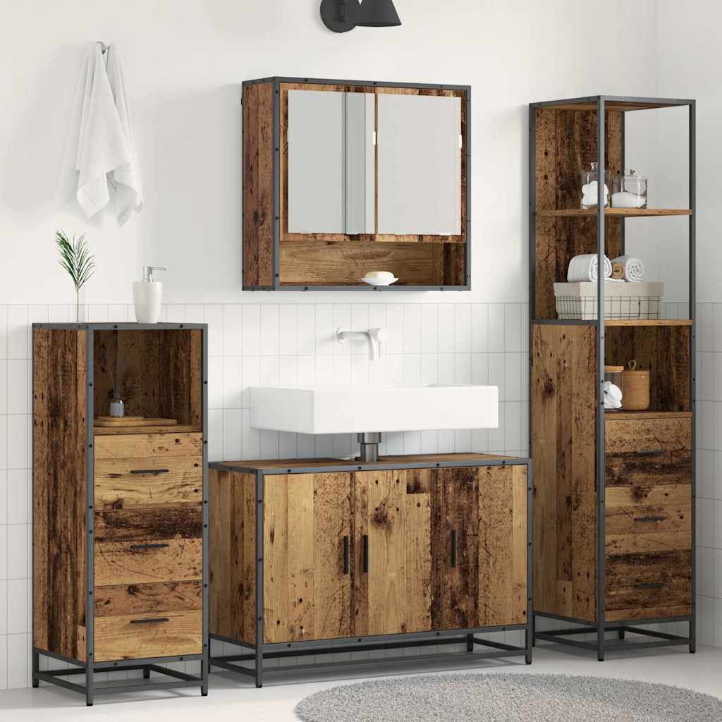 vidaXL Bathroom Furniture Set with Door 3 pcs Old Wood Engineered Wood
