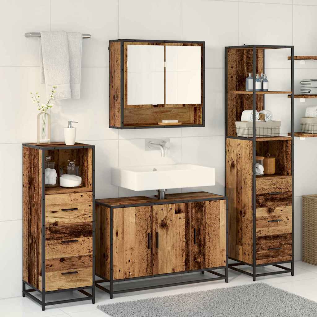 vidaXL Bathroom Furniture Set with Door 3 pcs Old Wood Engineered Wood