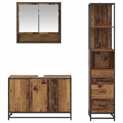 vidaXL Bathroom Furniture Set with Door 3 pcs Old Wood Engineered Wood