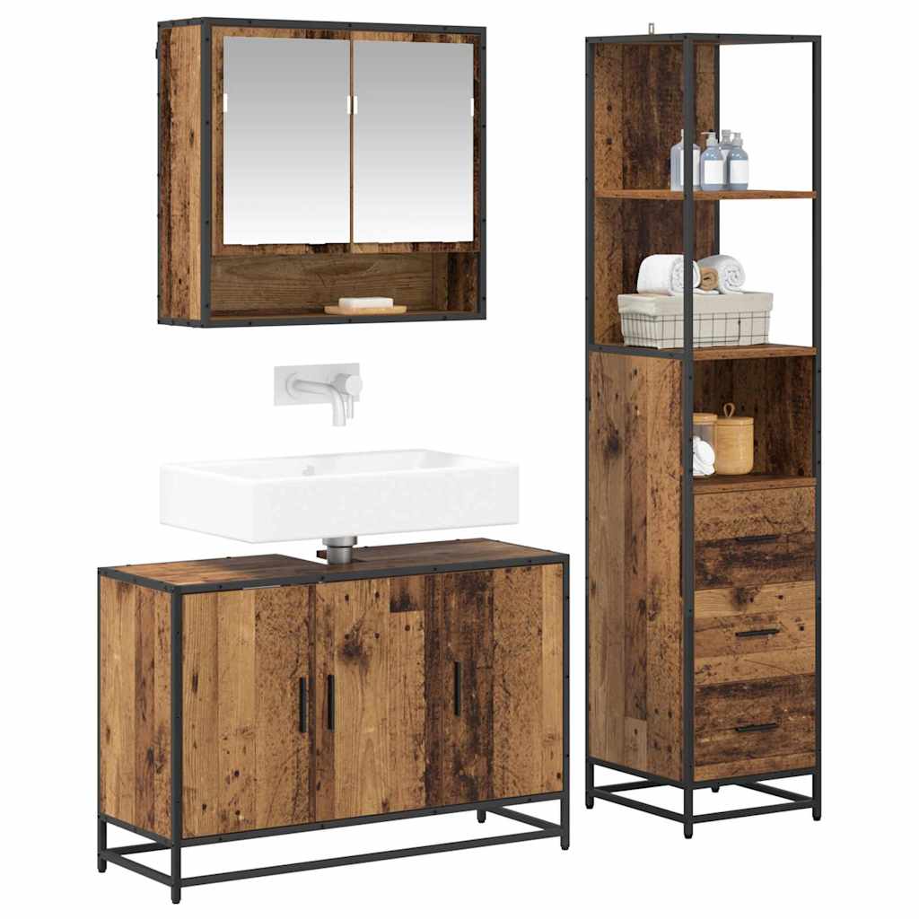 vidaXL Bathroom Furniture Set with Door 3 pcs Old Wood Engineered Wood