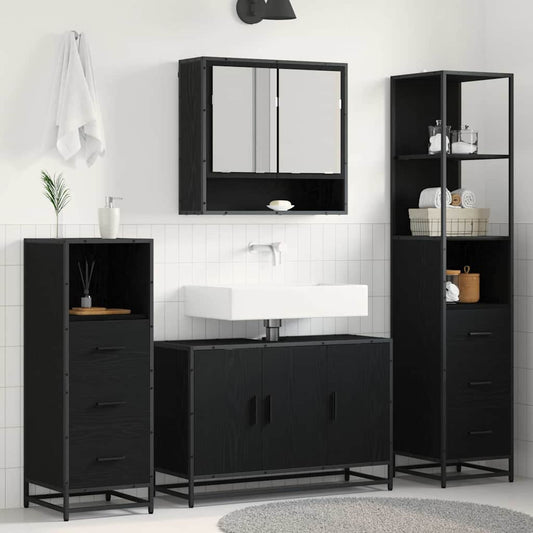 vidaXL Bathroom Furniture Set 3 pcs Black Oak Engineered Wood