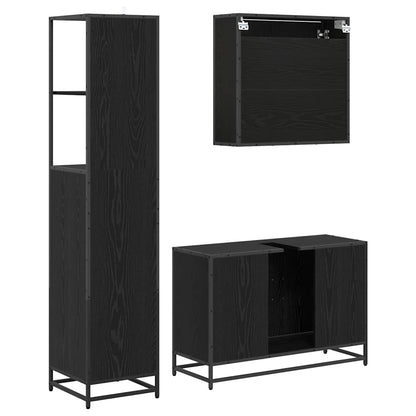vidaXL Bathroom Furniture Set 3 pcs Black Oak Engineered Wood