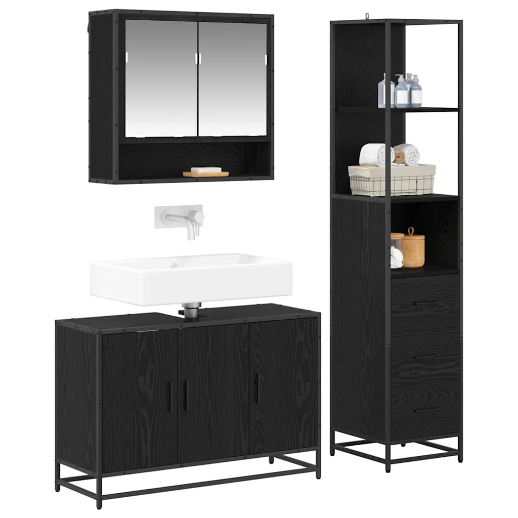 vidaXL Bathroom Furniture Set 3 pcs Black Oak Engineered Wood