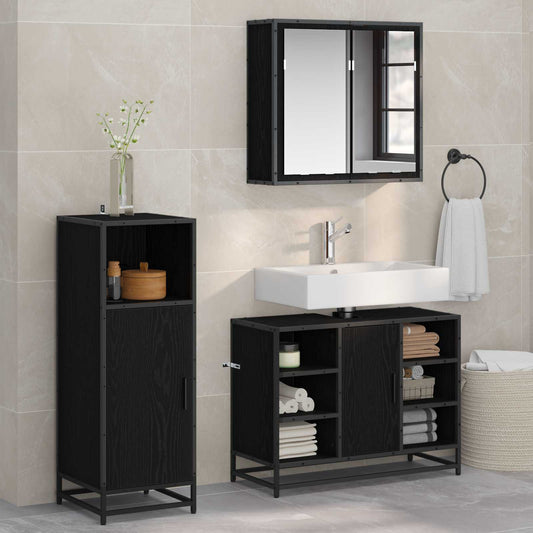 vidaXL Bathroom Furniture Set 3 pcs Black Oak Engineered Wood