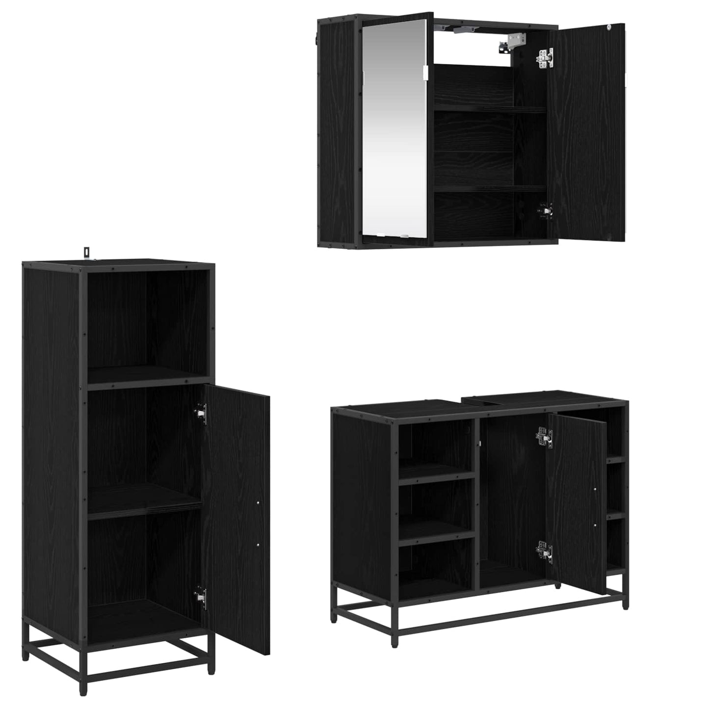 vidaXL Bathroom Furniture Set 3 pcs Black Oak Engineered Wood