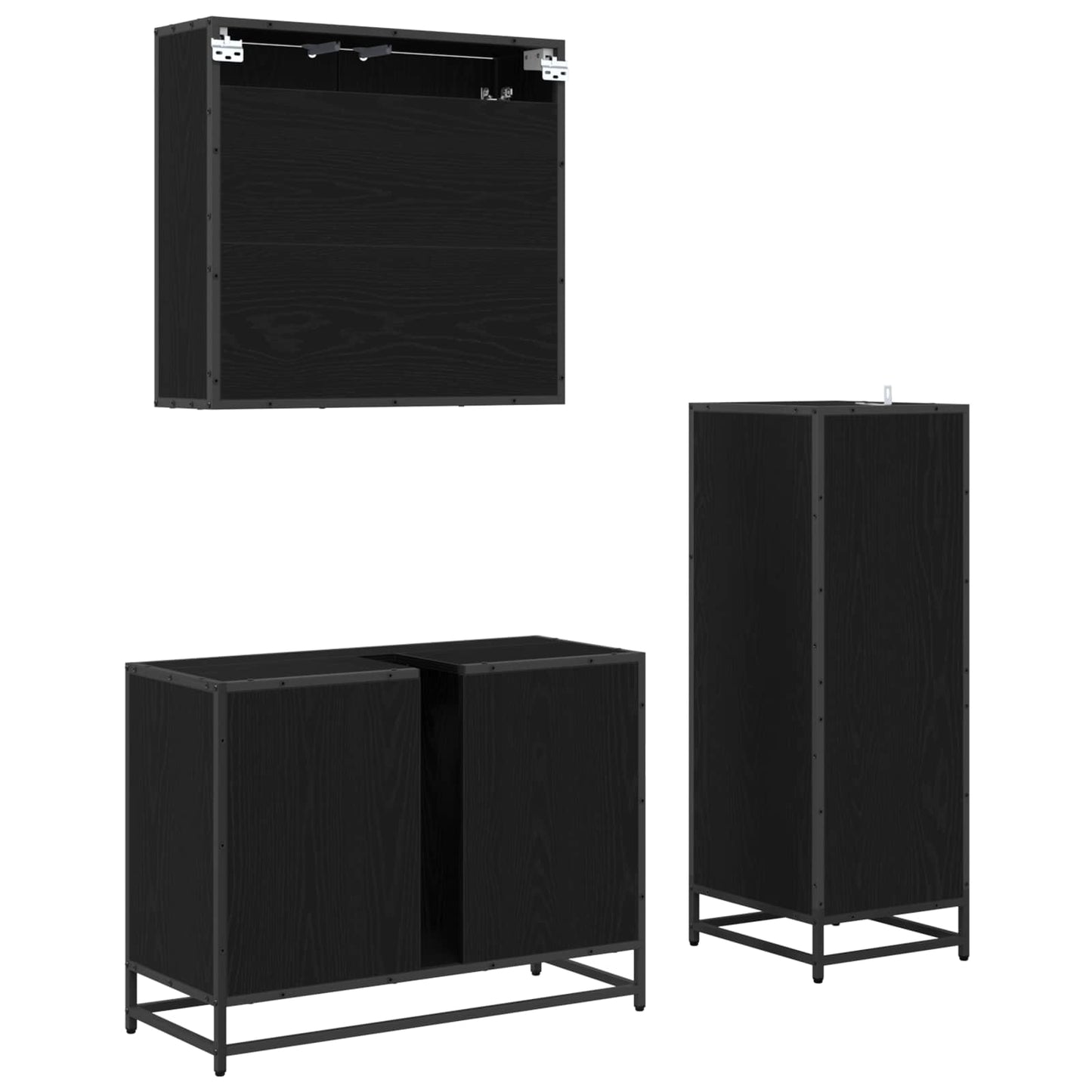 vidaXL Bathroom Furniture Set 3 pcs Black Oak Engineered Wood