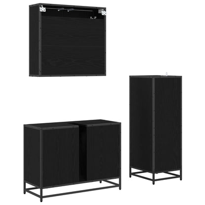 vidaXL Bathroom Furniture Set 3 pcs Black Oak Engineered Wood