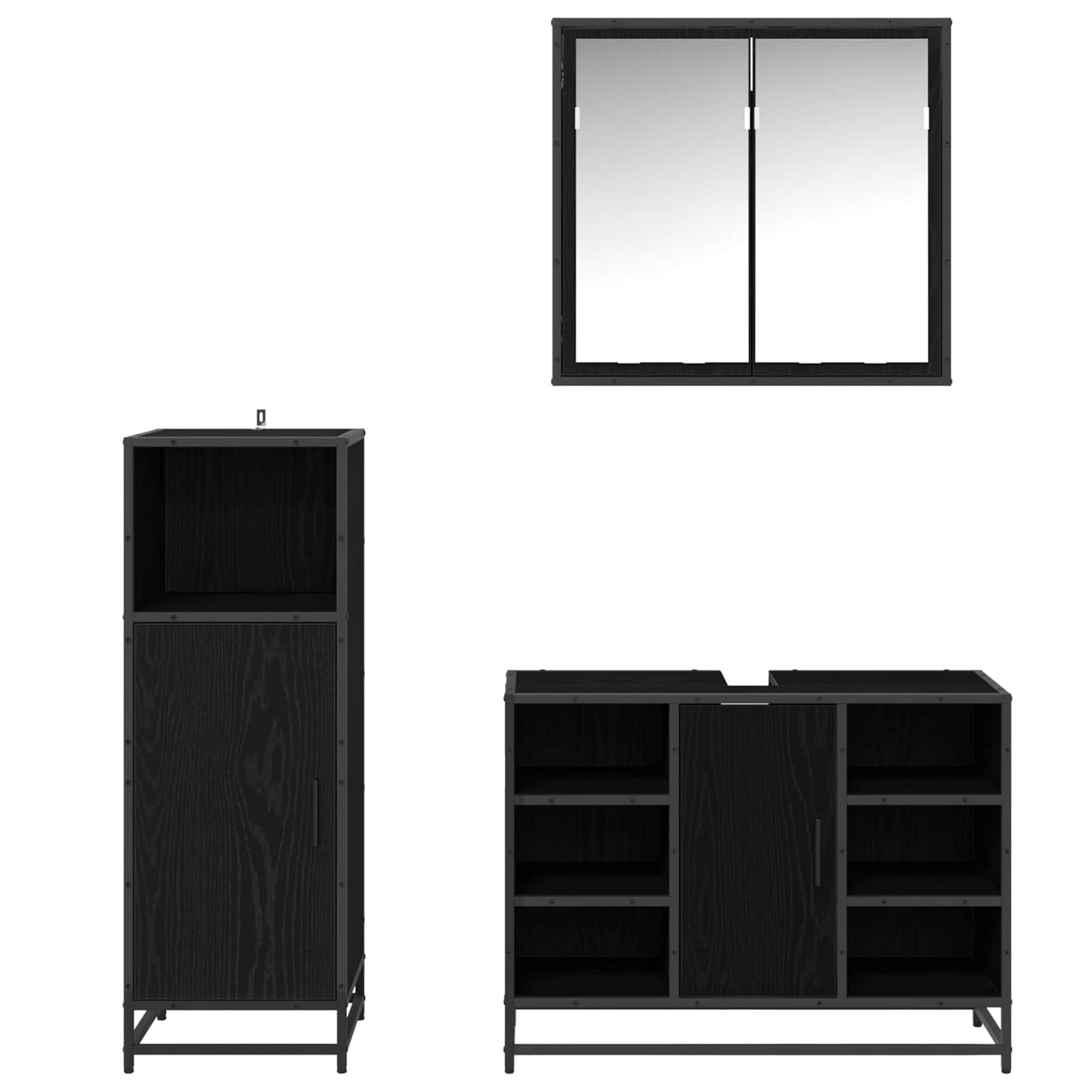 vidaXL Bathroom Furniture Set 3 pcs Black Oak Engineered Wood