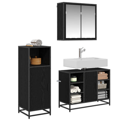 vidaXL Bathroom Furniture Set 3 pcs Black Oak Engineered Wood