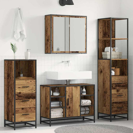 vidaXL Bathroom Furniture Set with Door 3 pcs Old wood 80 x 33 x 60 cm