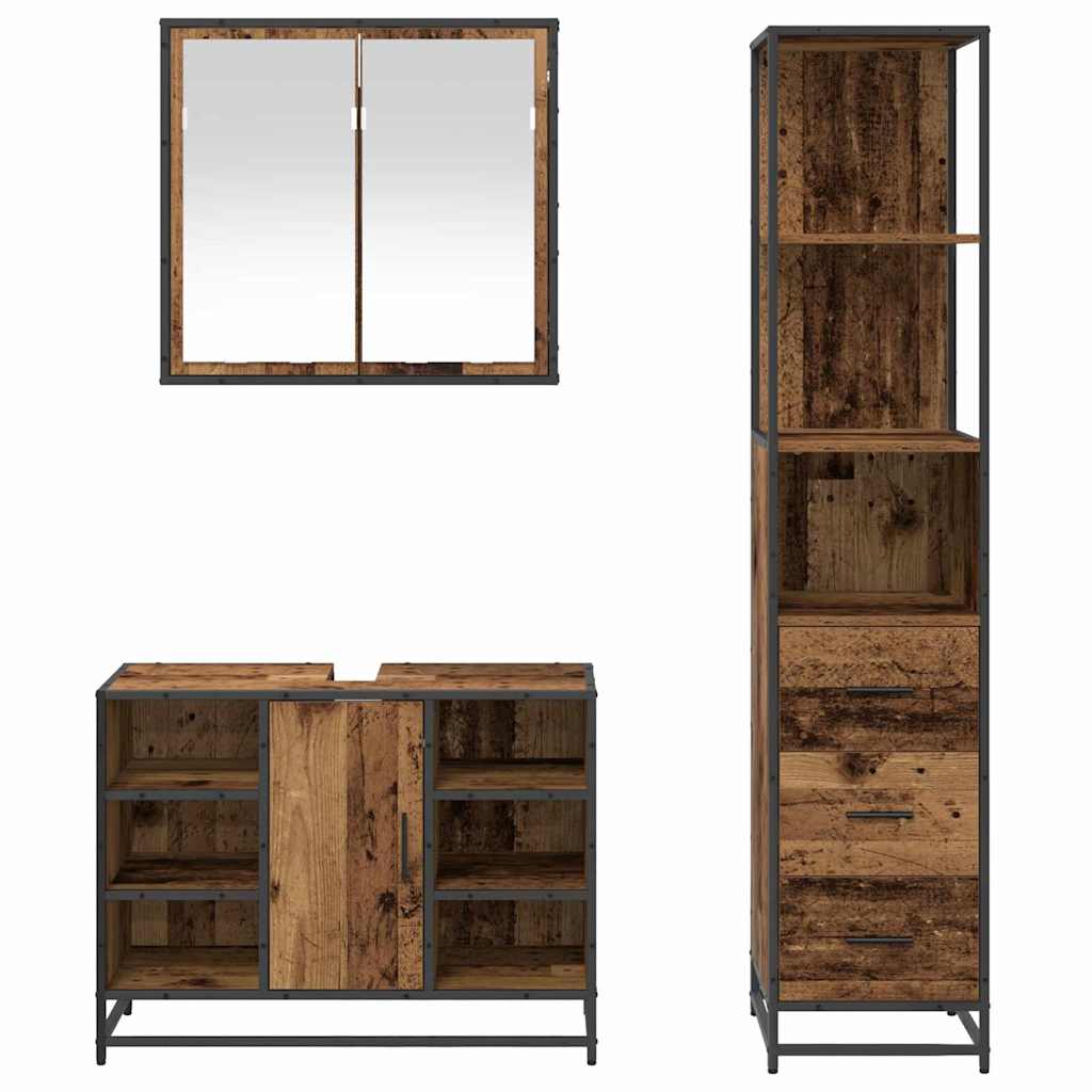vidaXL Bathroom Furniture Set with Door 3 pcs Old Wood Engineered Wood