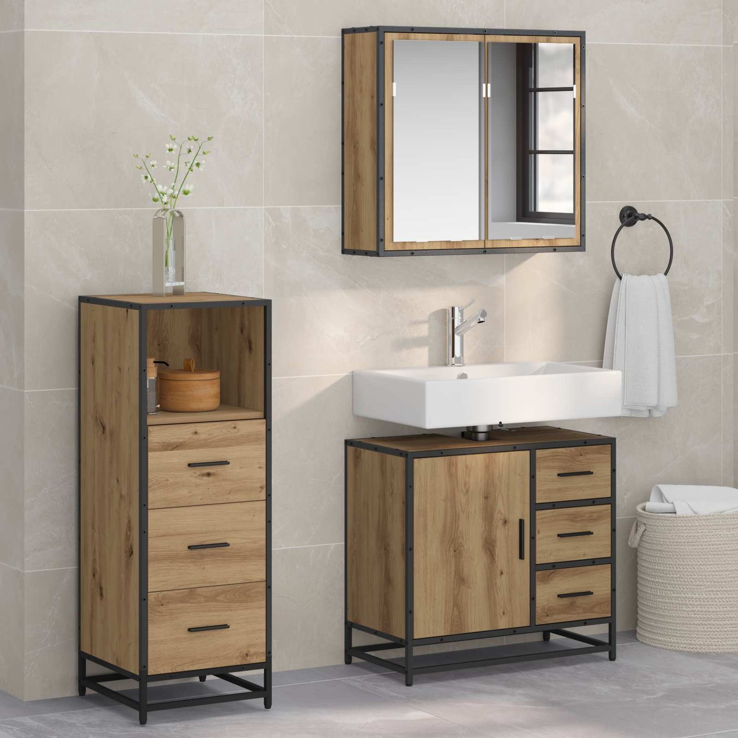vidaXL Bathroom Furniture Set 3 pcs Artisan Oak Engineered Wood