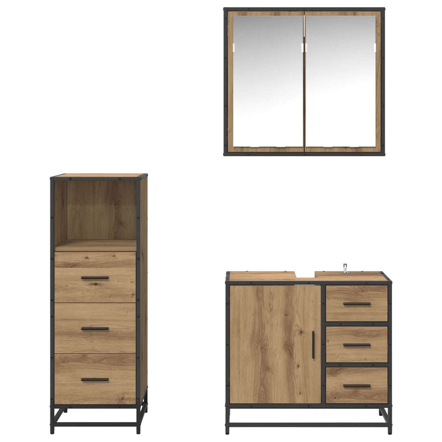 vidaXL Bathroom Furniture Set 3 pcs Artisan Oak Engineered Wood