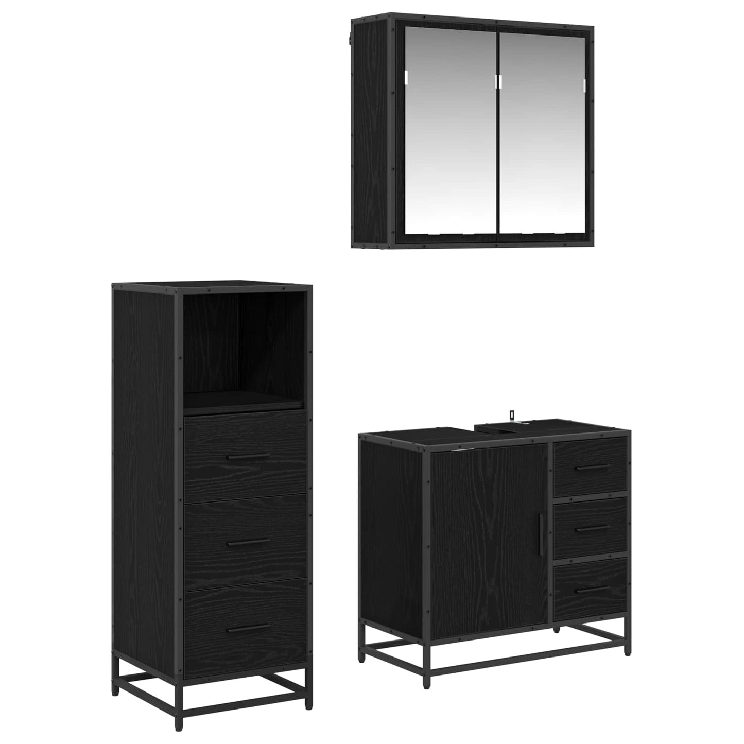 vidaXL Bathroom Furniture Set 3 pcs Black Oak Engineered Wood