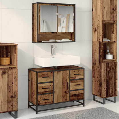 vidaXL Bathroom Furniture Set with Door 2 pcs Old Wood Engineered Wood