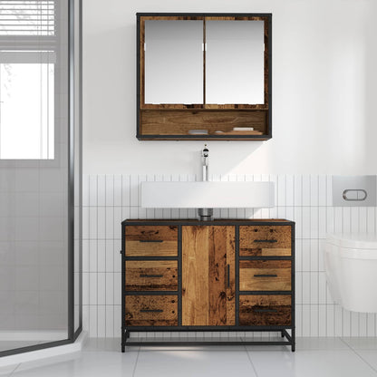 vidaXL Bathroom Furniture Set with Door 2 pcs Old Wood Engineered Wood