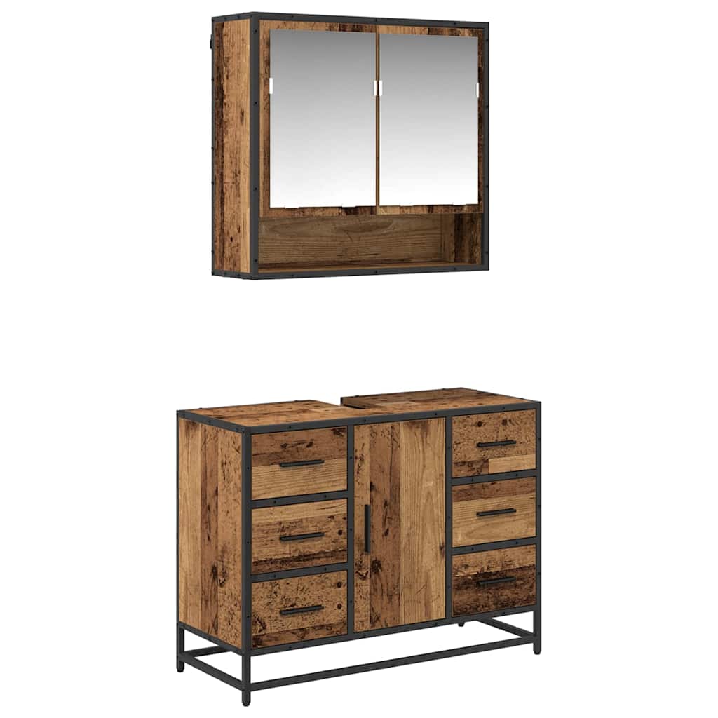 vidaXL Bathroom Furniture Set with Door 2 pcs Old Wood Engineered Wood
