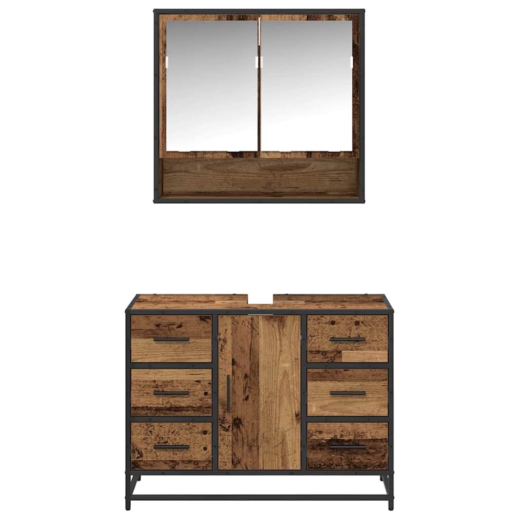 vidaXL Bathroom Furniture Set with Door 2 pcs Old Wood Engineered Wood