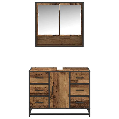 vidaXL Bathroom Furniture Set with Door 2 pcs Old Wood Engineered Wood