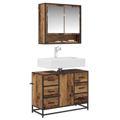 vidaXL Bathroom Furniture Set with Door 2 pcs Old Wood Engineered Wood