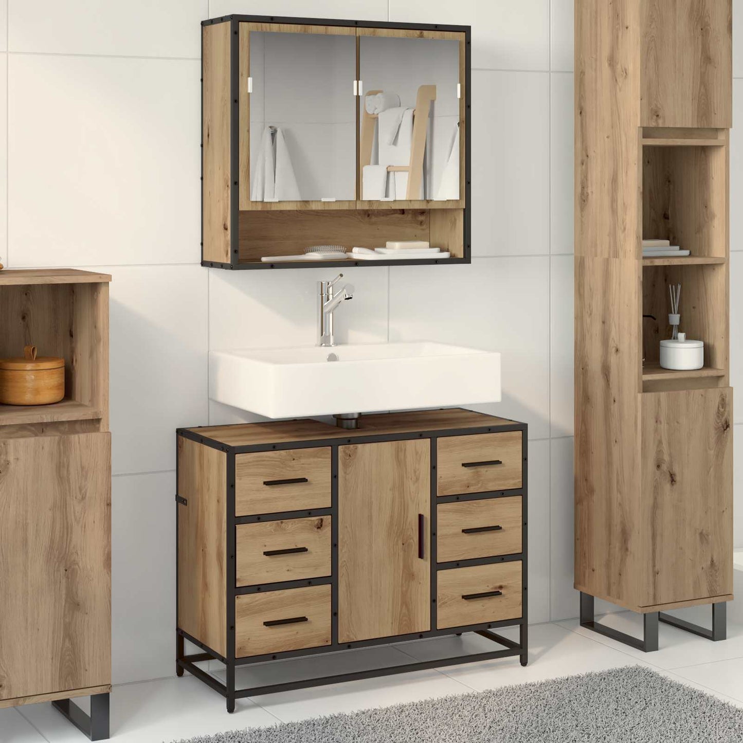 vidaXL Bathroom Furniture Set 2 pcs Artisan Oak Engineered Wood
