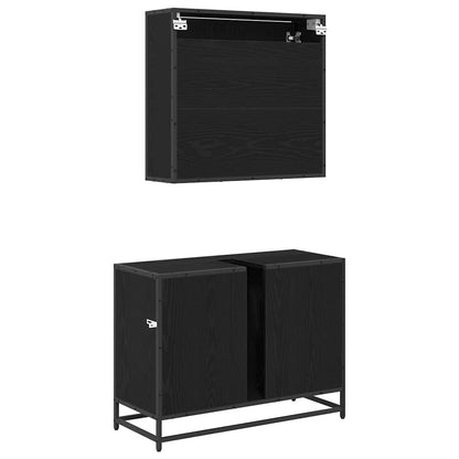 vidaXL Bathroom Furniture Set 2 pcs Black Oak Engineered Wood