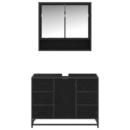 vidaXL Bathroom Furniture Set 2 pcs Black Oak Engineered Wood