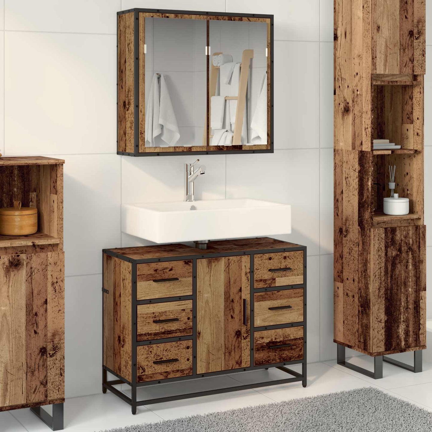 vidaXL Bathroom Furniture Set with Door 2 pcs Old Wood Engineered Wood