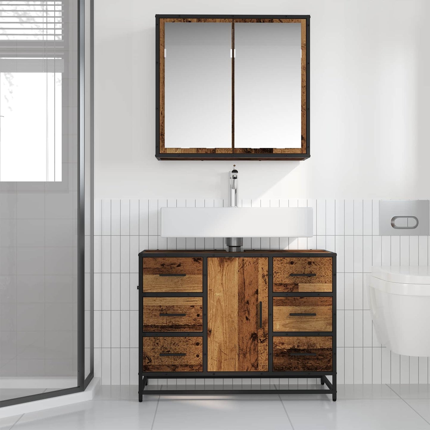 vidaXL Bathroom Furniture Set with Door 2 pcs Old Wood Engineered Wood