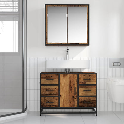 vidaXL Bathroom Furniture Set with Door 2 pcs Old Wood Engineered Wood