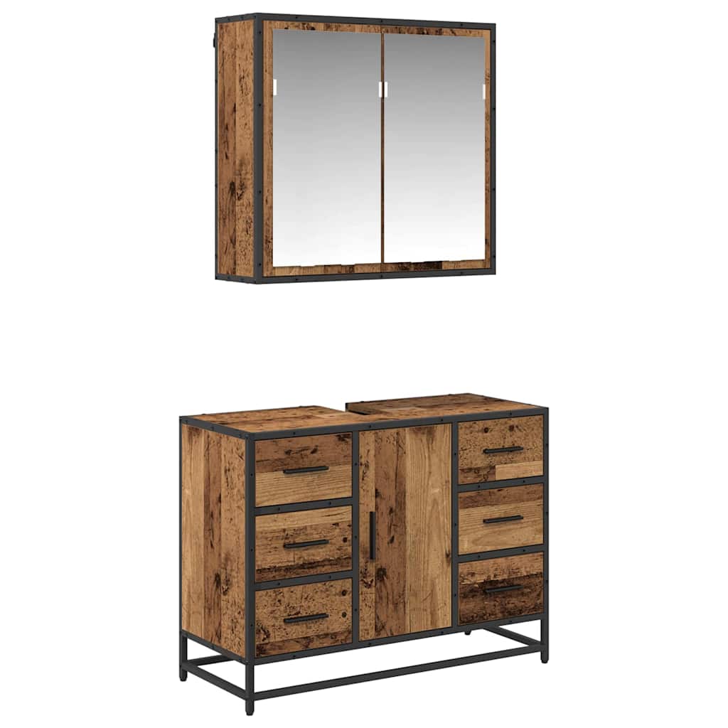 vidaXL Bathroom Furniture Set with Door 2 pcs Old Wood Engineered Wood