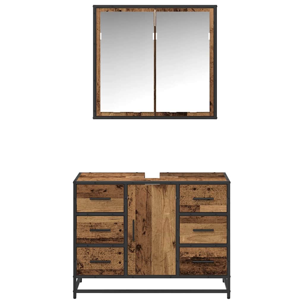 vidaXL Bathroom Furniture Set with Door 2 pcs Old Wood Engineered Wood