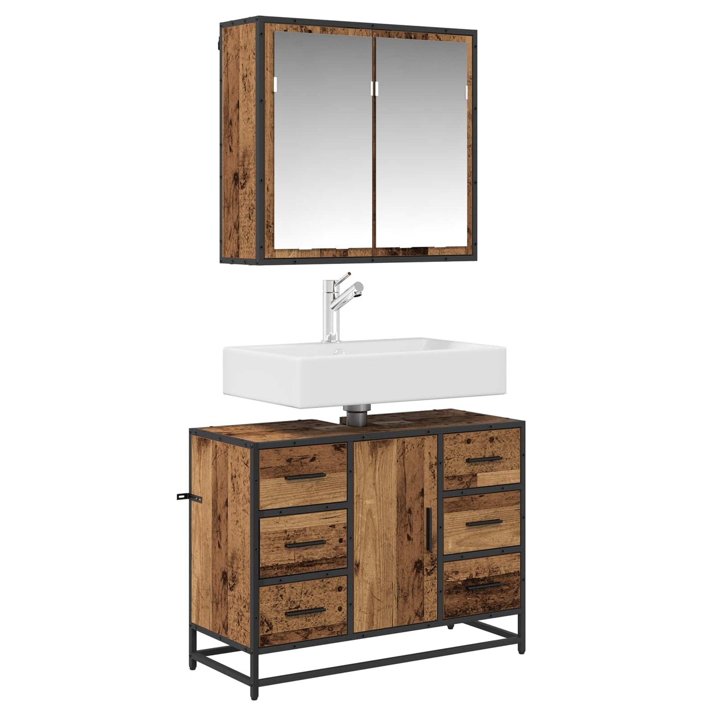 vidaXL Bathroom Furniture Set with Door 2 pcs Old Wood Engineered Wood