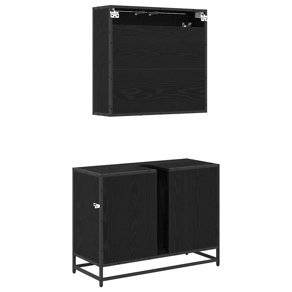 vidaXL Bathroom Furniture Set 2 pcs Black Oak Engineered Wood