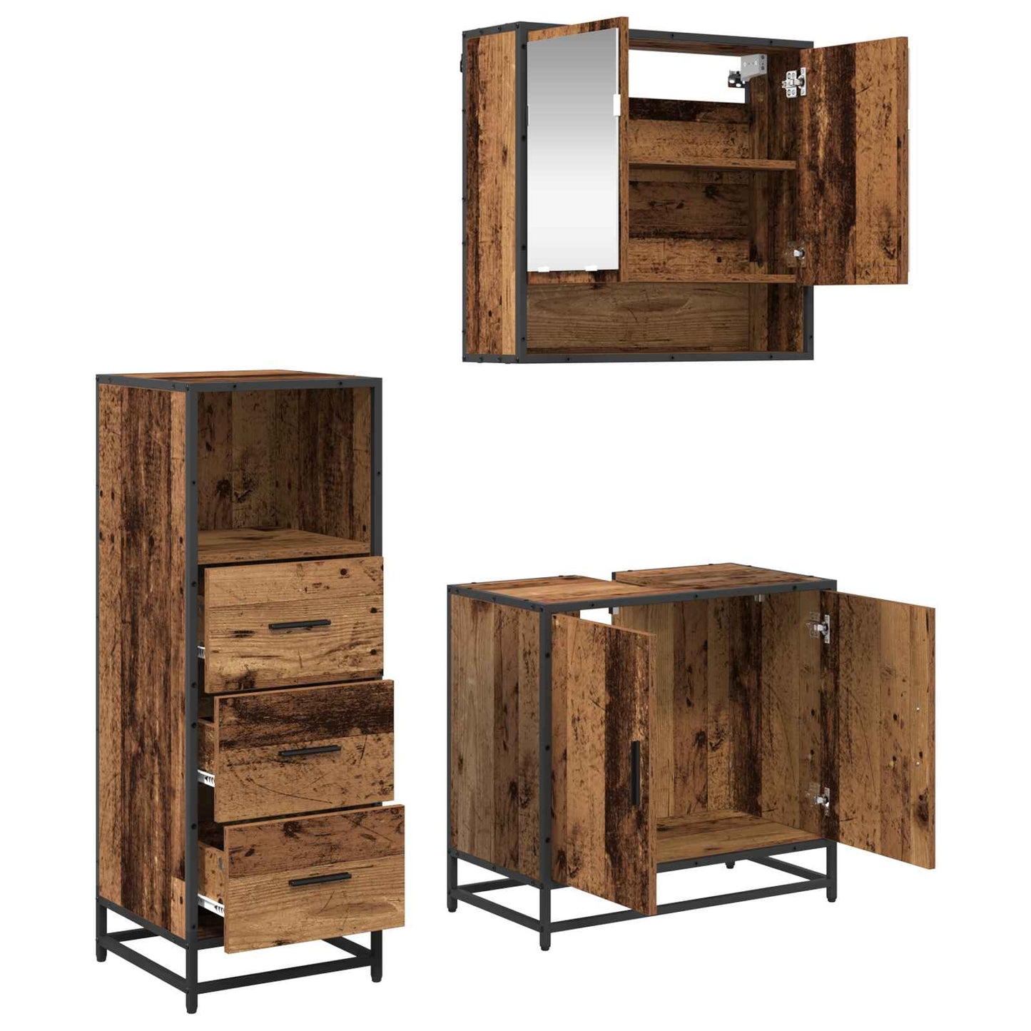 vidaXL Bathroom Furniture Set with Door 3 pcs Old Wood Engineered Wood