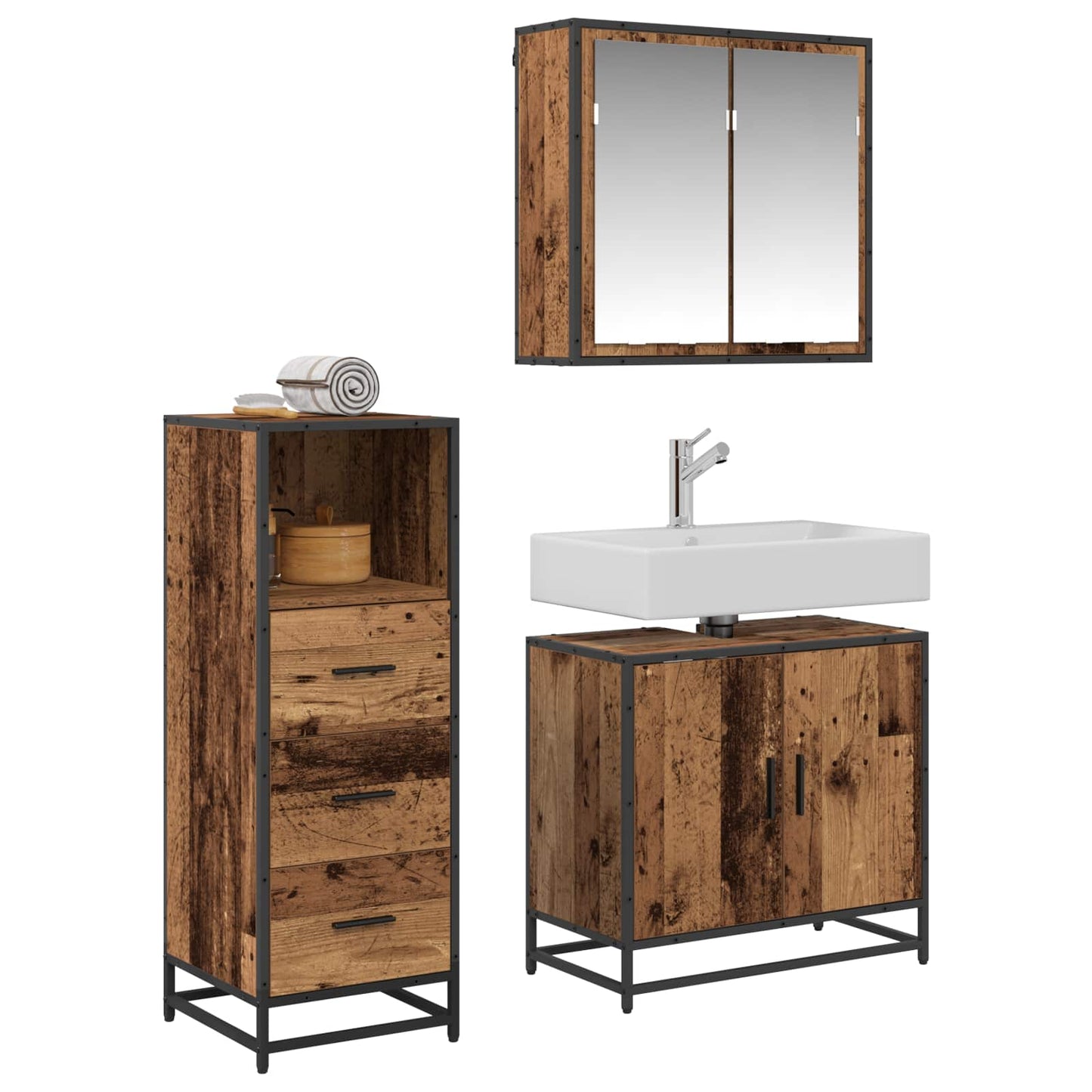 vidaXL Bathroom Furniture Set with Door 3 pcs Old Wood Engineered Wood