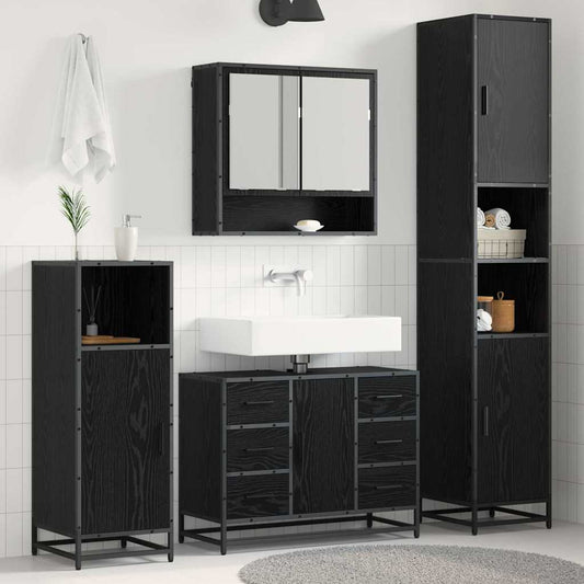 vidaXL Bathroom Furniture Set 4 pcs Black Oak Engineered Wood