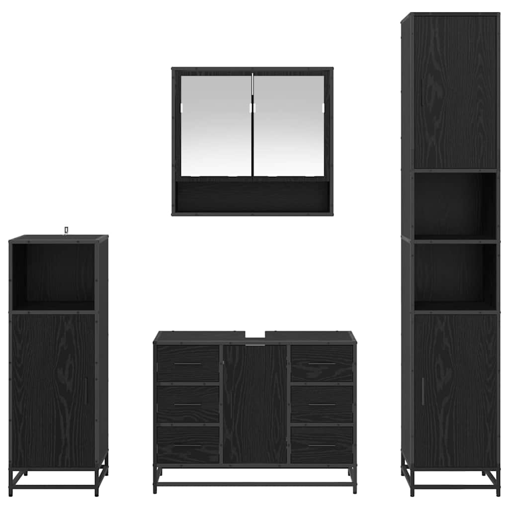 vidaXL Bathroom Furniture Set 4 pcs Black Oak Engineered Wood